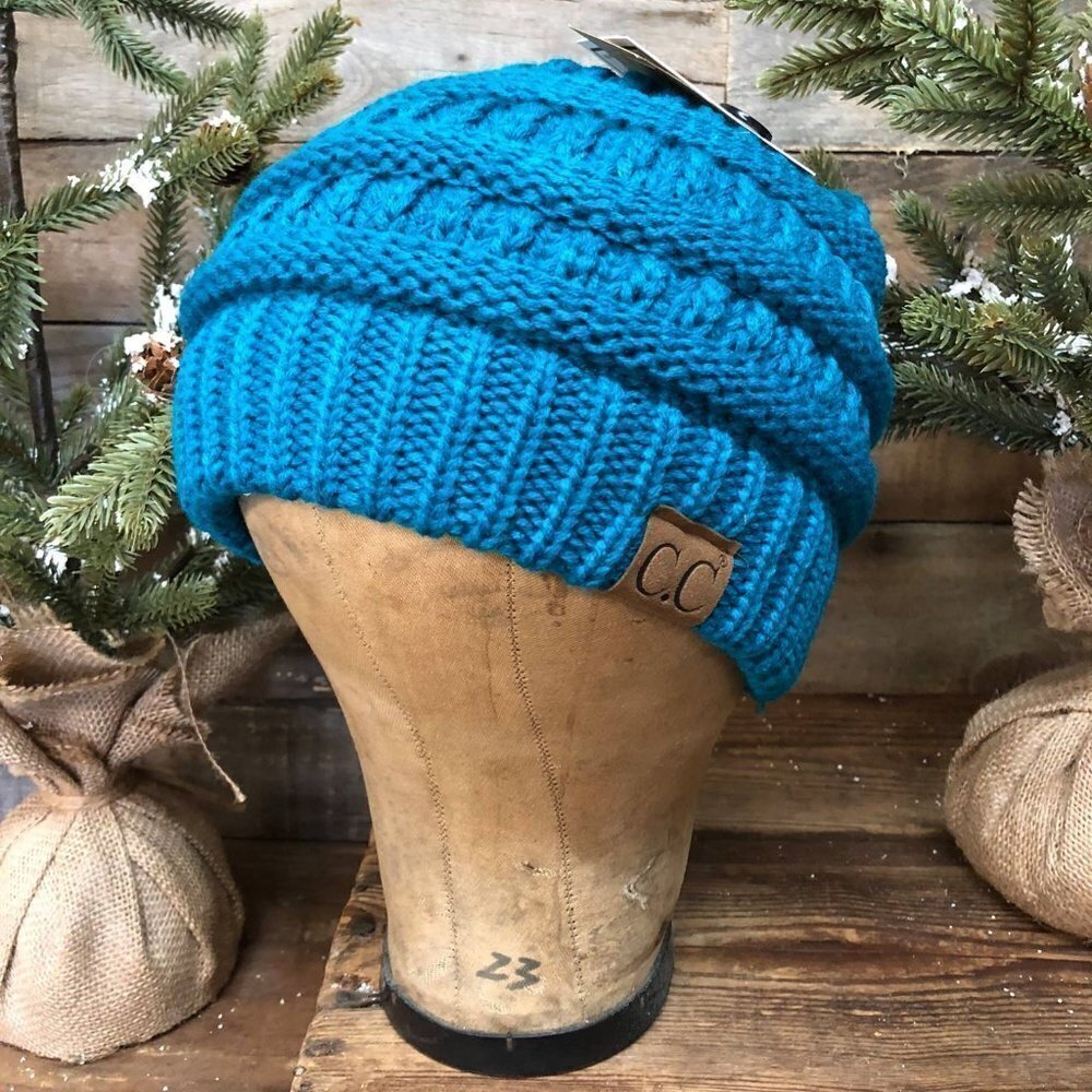 NWT CC Beanie Tail Teal Knit Hat | Toboggan | Winter Hat